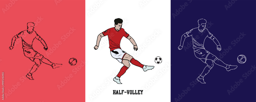 Obraz premium Football Player Half Volley Style Position silhouette Vector Illustration Abstract Editable image