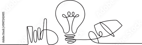 continuous line drawing of business idea design concept. idea with lamp as symbol illustration in simple linear style. Business design concept. One line draw graphic design vector