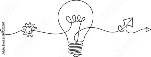 continuous line drawing of business idea design concept. idea with lamp as symbol illustration in simple linear style. Business design concept. One line draw graphic design vector