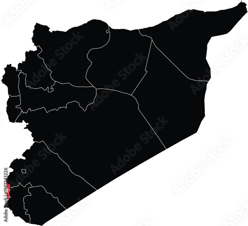 Quneitra Governorate Highlighted on Syria Map with Regions, Editable Vector