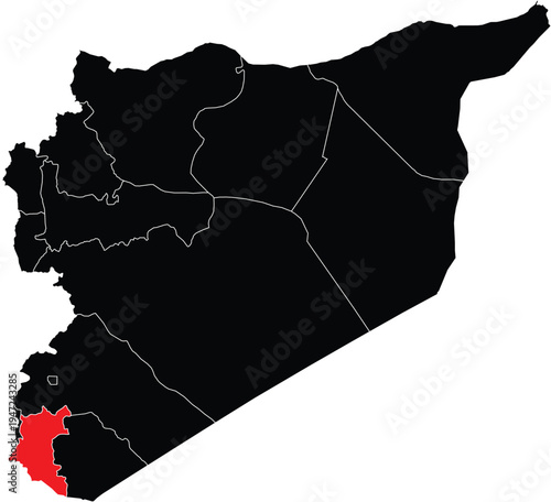 Daraa Governorate Highlighted on Syria Map with Regions, Editable Vector
