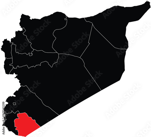 As Suwayda Governorate Highlighted on Syria Map with Regions, Editable Vector