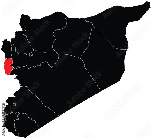 Tartus Governorate Highlighted on Syria Map with Regions, Editable Vector