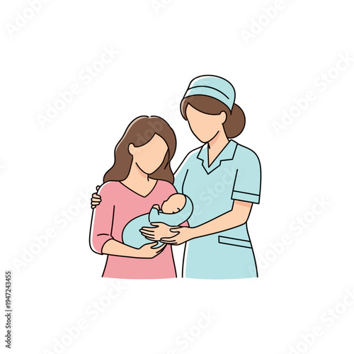 Nurse Supporting Mother with Newborn Baby
