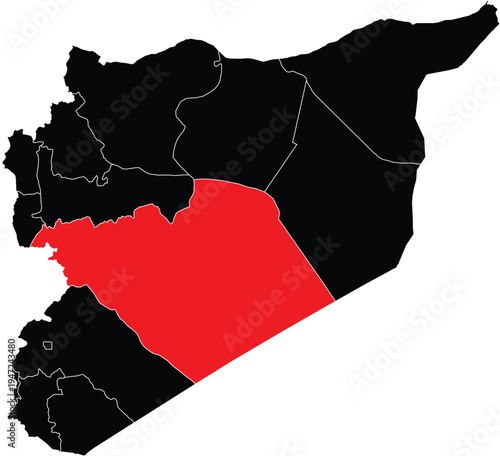 Homs Governorate Highlighted on Syria Map with Regions, Editable Vector