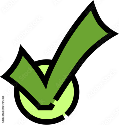 Green check mark icon inside a circle indicating approval, confirmation, completion, and success, widely used across various platforms for voting and choices