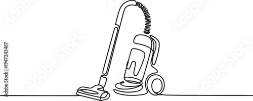 Continuous one line drawing of floor vacuum cleaner. One line draw graphic design vector