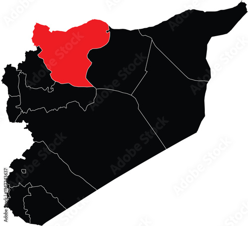 Aleppo Governorate Highlighted on Syria Map with Regions, Editable Vector