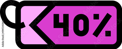 Price tag icon featuring 40 percent off, highlighting special savings on retail products and online purchases, attracting customers with promotional deals and web sales