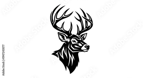 A black and white vector graphic illustration of a deer's head