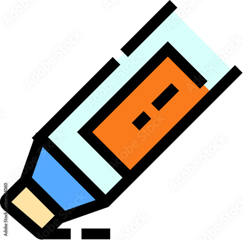 Orange and blue marker highlighting important information, serving as a versatile stationery tool for education, office work, studying, and creative annotation