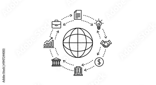 Global Business Network: Worldwide Connections, Finance, and Growth Icons