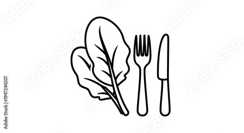 Healthy Eating Icon: Fresh Spinach Leaves with Fork and Knife