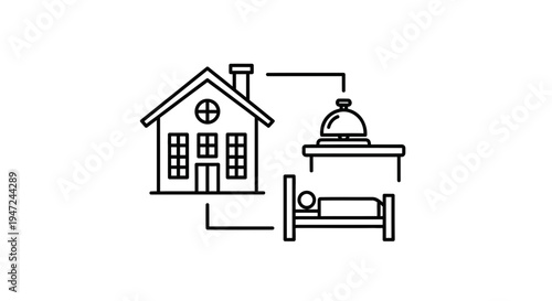 Home Accommodation Service: House, Hotel Reception, and Bed Icon