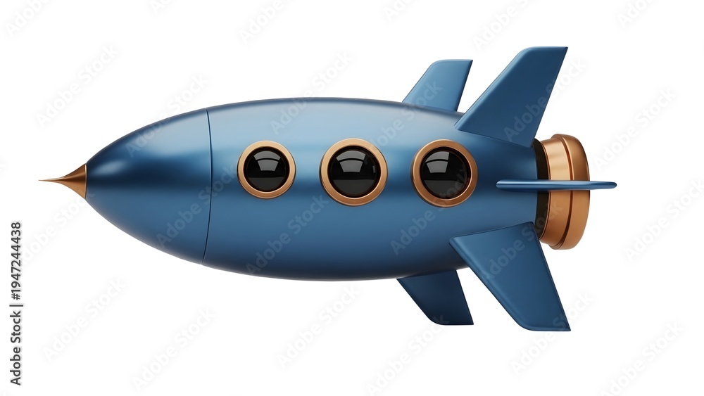 Naklejka premium A blue rocket with gold accents on transparent background