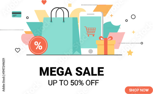 E commerce mobile shopping mega sale flat vector illustration_EPS10_Stock.eps