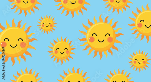 Smiling Cartoon Sun Faces Pattern.