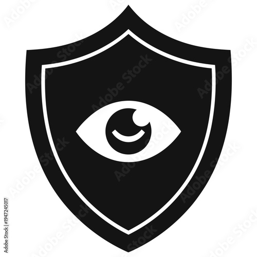 Digital privacy icon featuring a closed eye symbol inside a shield silhouette | Minimal black vector for user data confidentiality