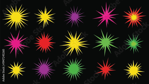 Vibrant geometric explosion patterns in a cosmic black space Vector