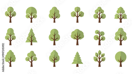 Collection of stylized trees arranged in a grid pattern with varying heights and shapes Vector