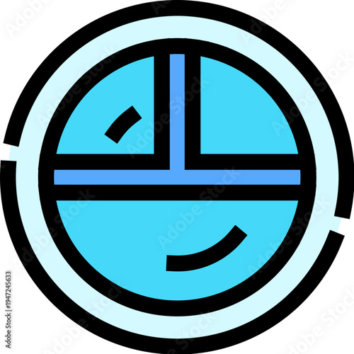 Circular ship porthole with bright blue interior suggesting an enclosed, secure view from inside a vessel or submersible, evoking underwater exploration and travel