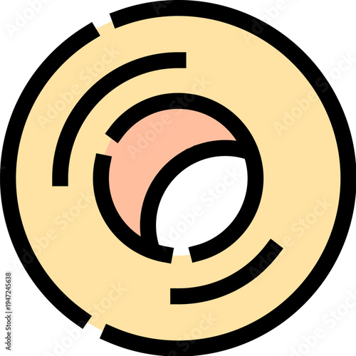 Circular abstract layered shape icon featuring a soft yellow outer ring, a peach colored inner segment, and a black segmented outline stroke, depicting a minimalistic design element