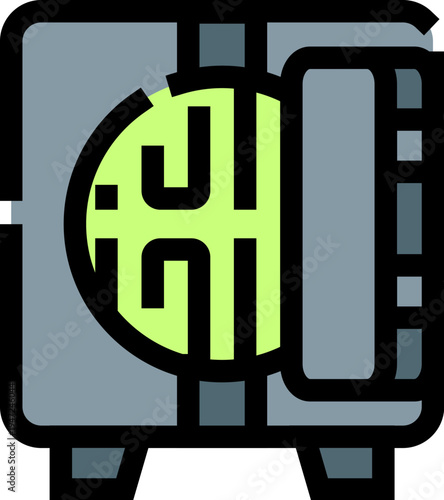 Secure metal safe box icon representing financial investment, banking, wealth protection, and the safekeeping of important documents or personal valuables for peace of mind