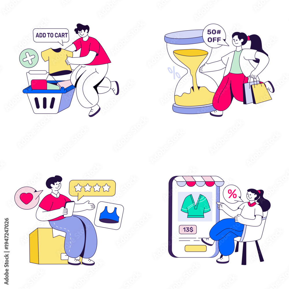 Obraz premium Set of Shopping and Ecommerce Flat Illustrations