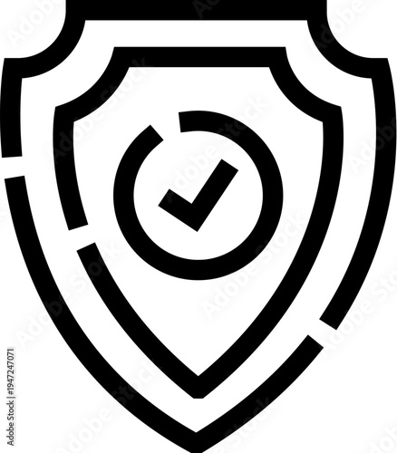Shield icon displaying a checkmark within a circle, symbolizing comprehensive security, data protection, digital safety, trust, verification, and reliable defense for systems and information