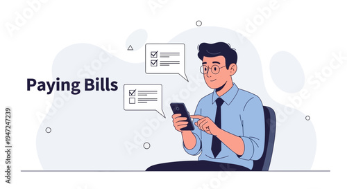 Man Paying Bills Online Using Mobile Phone, Financial Management Concept
