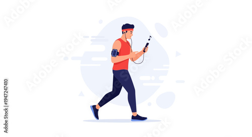 Man Running with Smartphone and Earphones, Exercising Outdoors