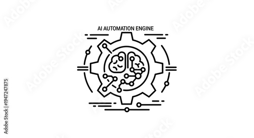 AI Automation Engine Gear Brain Icon - Artificial Intelligence and Robotics Concept