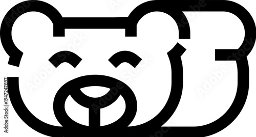 Smiling bear face fused with a freshly baked bread loaf in minimalist line art cute bakery mascot concept for logos, packaging, kids products, and friendly food branding