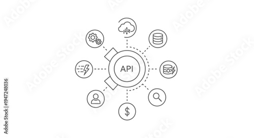 API Integration Concept: Connecting Services, Data, and Cloud with Icons