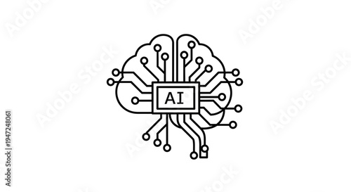Artificial Intelligence Brain Chip Icon: AI Technology and Neural Network Concept