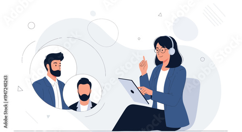 Online meeting with colleagues, remote work, business communication, video call