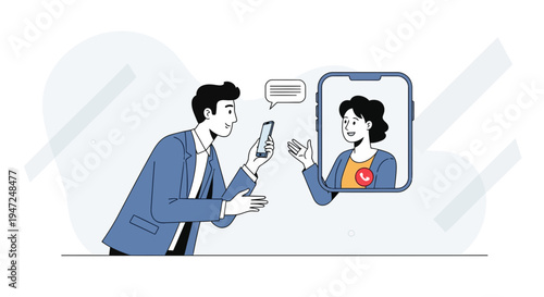 Man and Woman Video Calling on Smartphones, Online Communication Concept