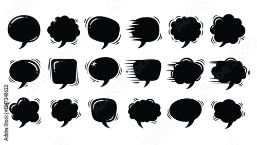 Collection of stylized black speech bubbles arranged in a grid pattern against a white background Vector
