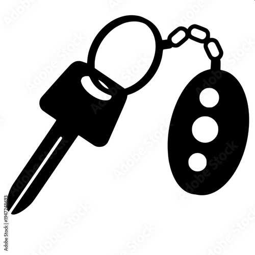 Simple keychain icon with two classic keys hanging from a round ring, bold black silhouette, clean vector style, minimalistic design, isolated on plain light background.