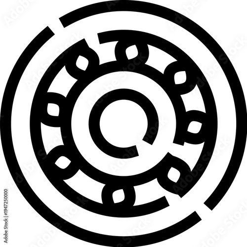 Ball bearing machine element visualizing engineering, industry, and rotation as a mechanical component icon, perfect for technical illustrations and digital design