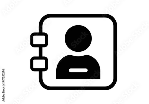 A very smart looking phone contact book or tablet device icon with a perfect profile silhouette in black outline