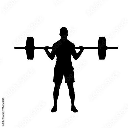 Silhouette of a weightlifter, a man lifting a barbell - vector illustration