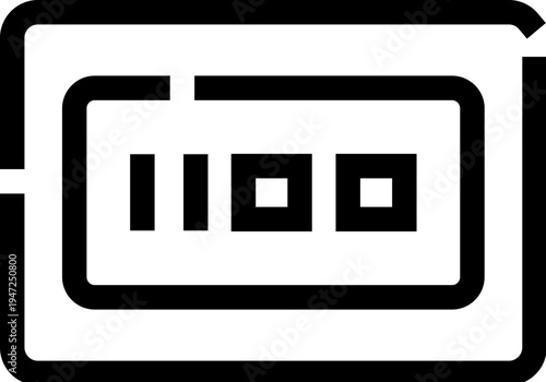 Digital timer showing 11,00 on a black and white electronic display, minimalist icon style clock representing countdown, deadline, schedule, reminder, and upcoming event planning