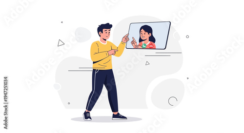 Man Video Calling Woman on Tablet, Online Communication, Remote Connection, Digital Interaction