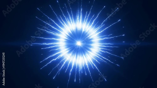 Spectacular burst of radiant blue energy emanating from a central focal point