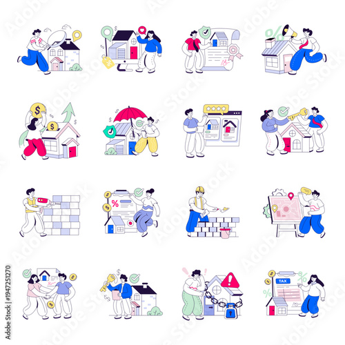 Set of Real Estate Flat Illustrations 