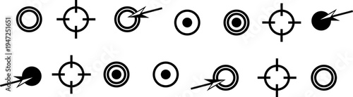 Target and aim icon set, crosshair, bullseye vector, precision, accuracy, and focus icon for aiming, archery, shooting
