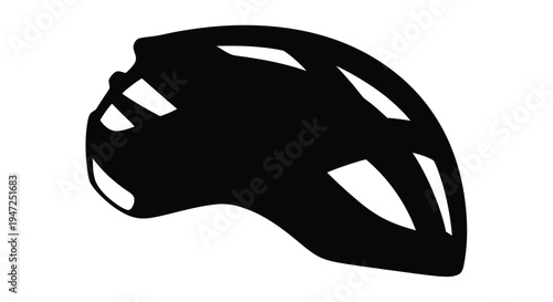 Black silhouette of a modern cycling helmet on a white background