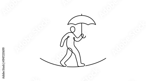 Tightrope Walker with Umbrella Continuous Single Line Minimalist Balance Line Art Illustration