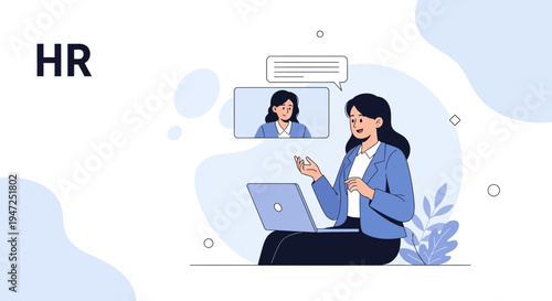 HR professional conducting online interview via video call on laptop